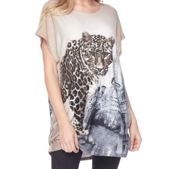 Mocha Leopard Top With Eiffel Tower 1X - Picture 1 of 6